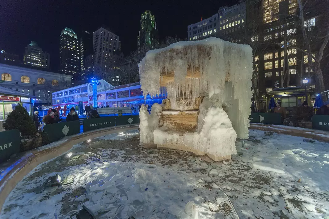 A frozen fountain in New York.