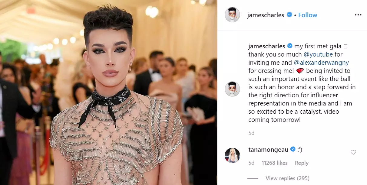 James Charles shared a questionable post about his appearance at the MET Gala.