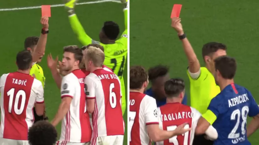 Ajax Have Both Centre Backs Sent Off In The Space Of 60 Seconds Against Chelsea 