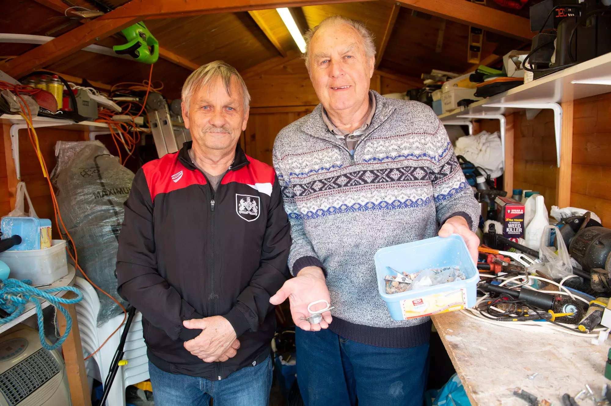 The two men were baffled when they found a mouse had been tidying the shed overnight.