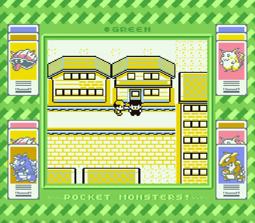 A screen from Pokémon Green/Pocket Monsters Midori, running on a Super Game Boy /