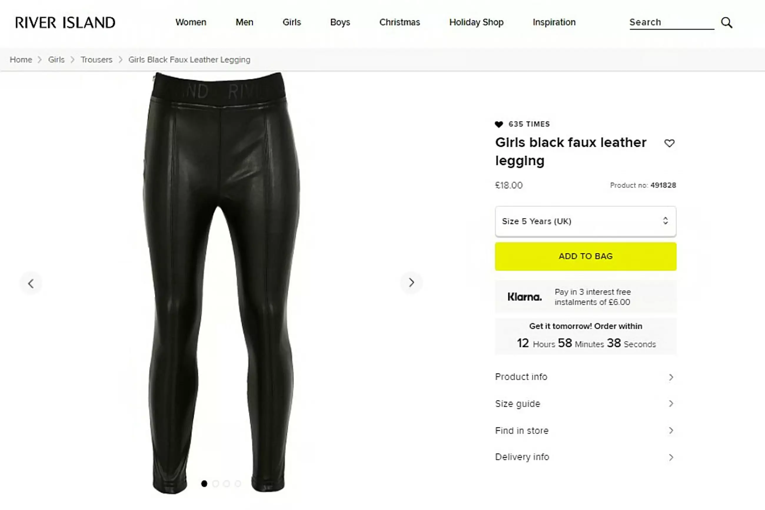 River Island's faux leather trousers are available for children aged 5 to 12 (
