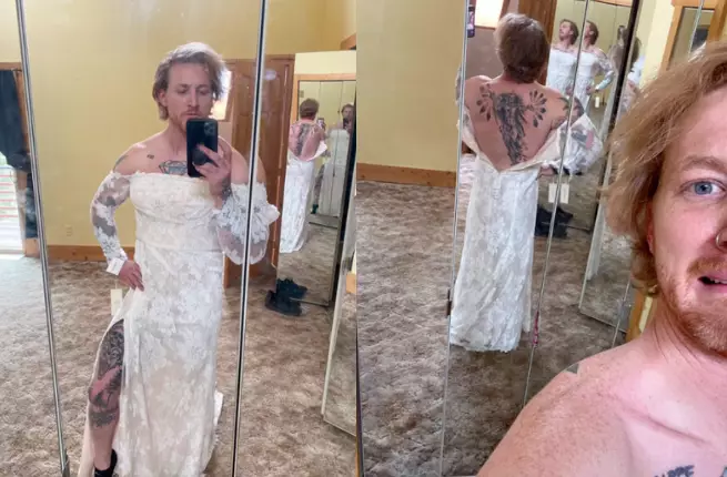 The seller tried a number of poses in the dress (