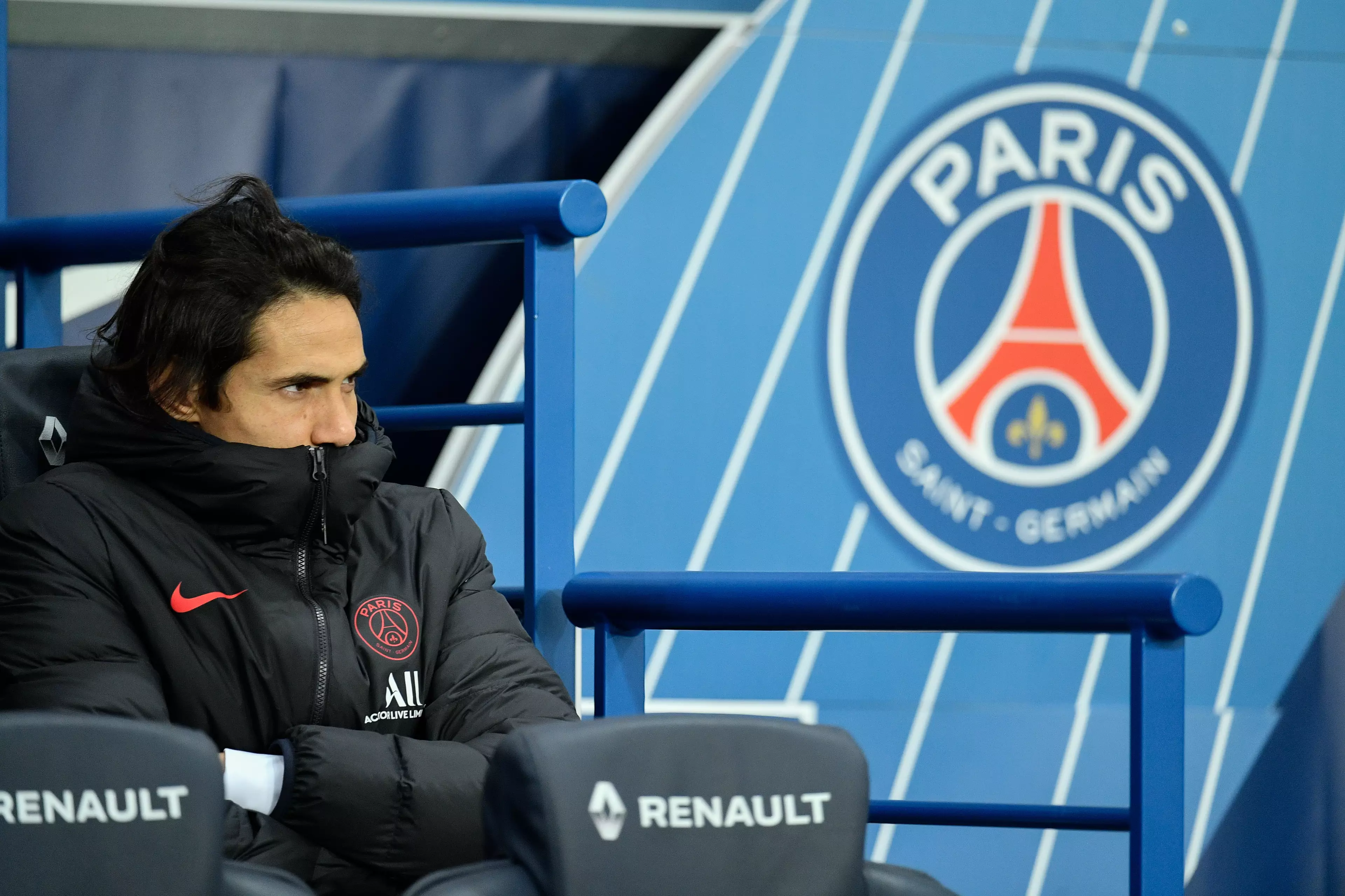 Cavani has spent plenty of time on the bench this season. Image: PA Images