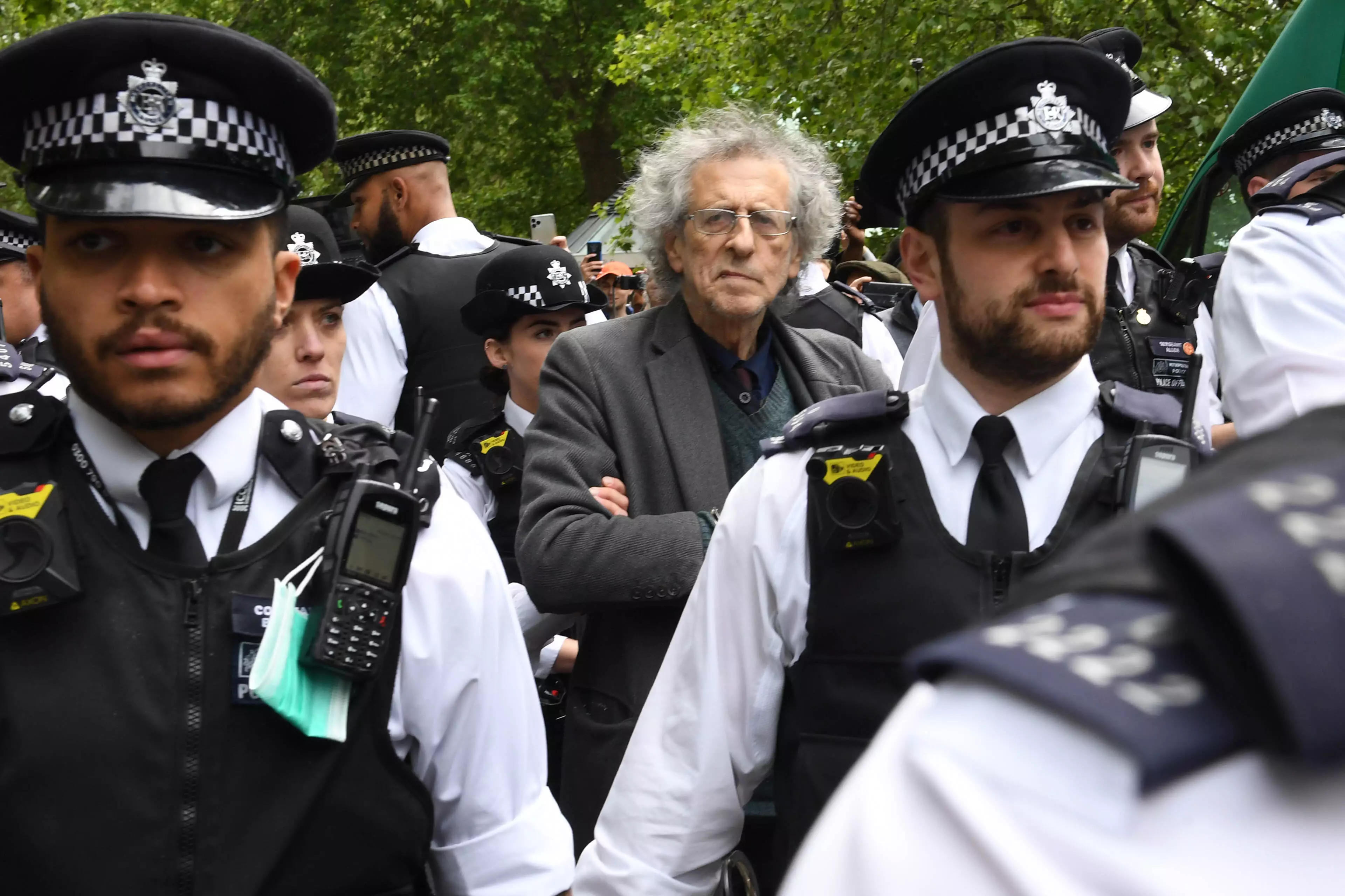 Piers Corbyn was led off by police.