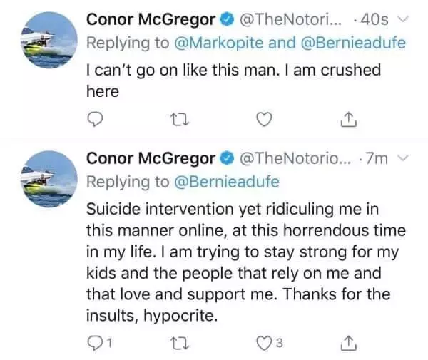 McGregor's now deleted posts. Image: Twitter