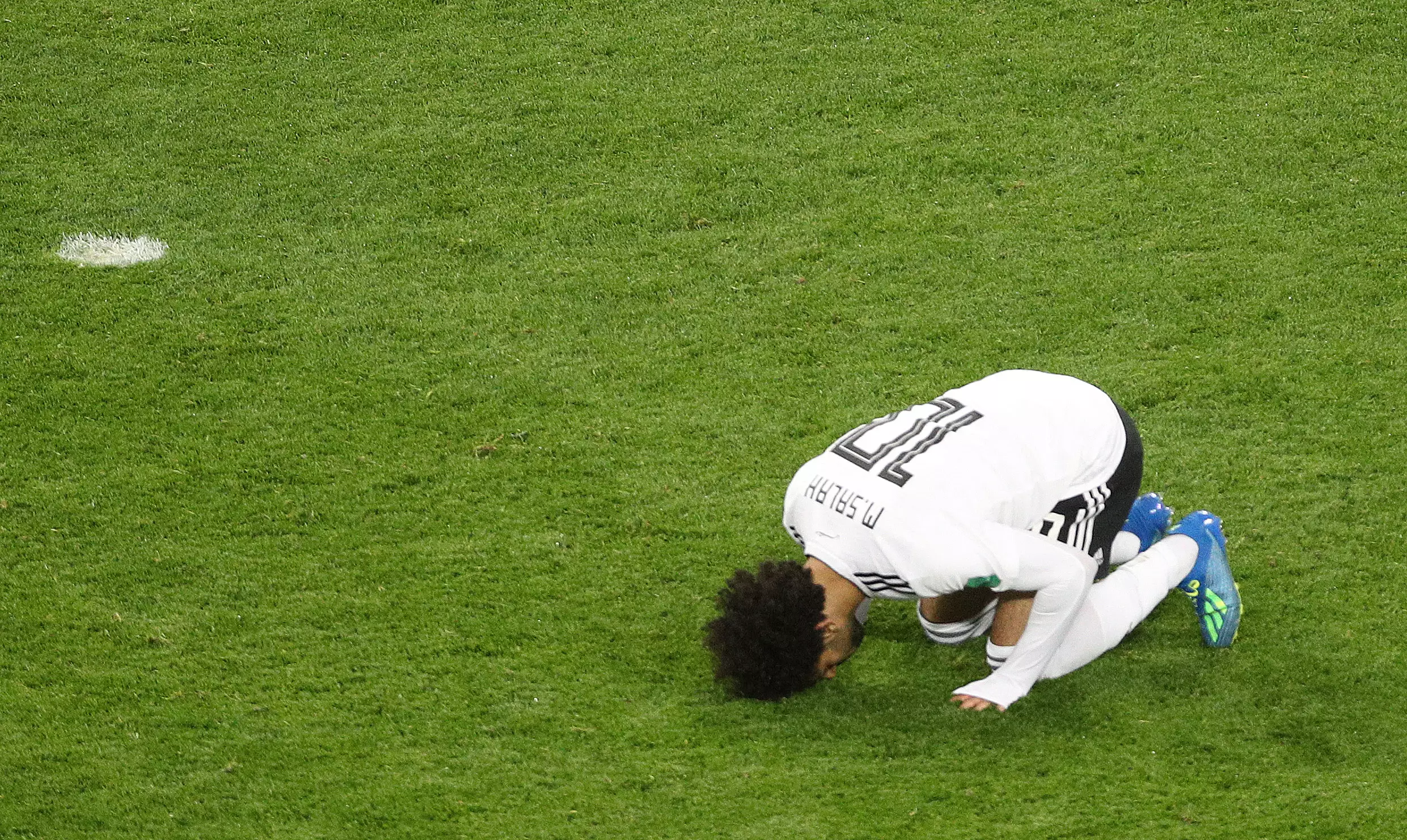 Salah after his goal. Image: PA Images