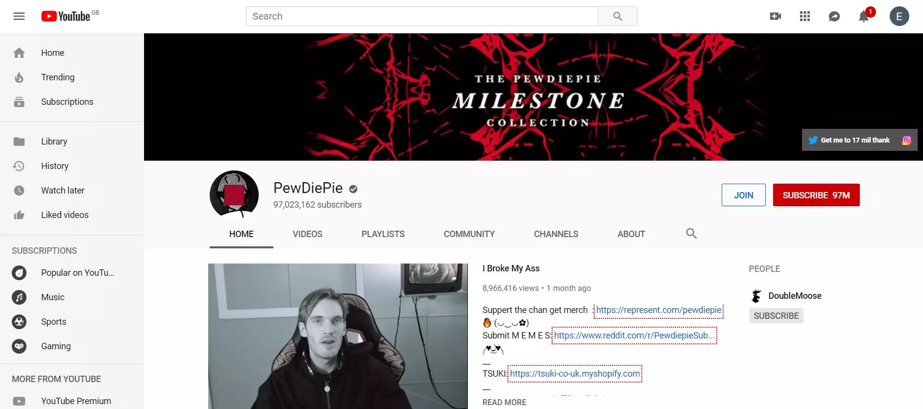 PewDiePie YouTube Channel Has Over 97 Million Followers.
