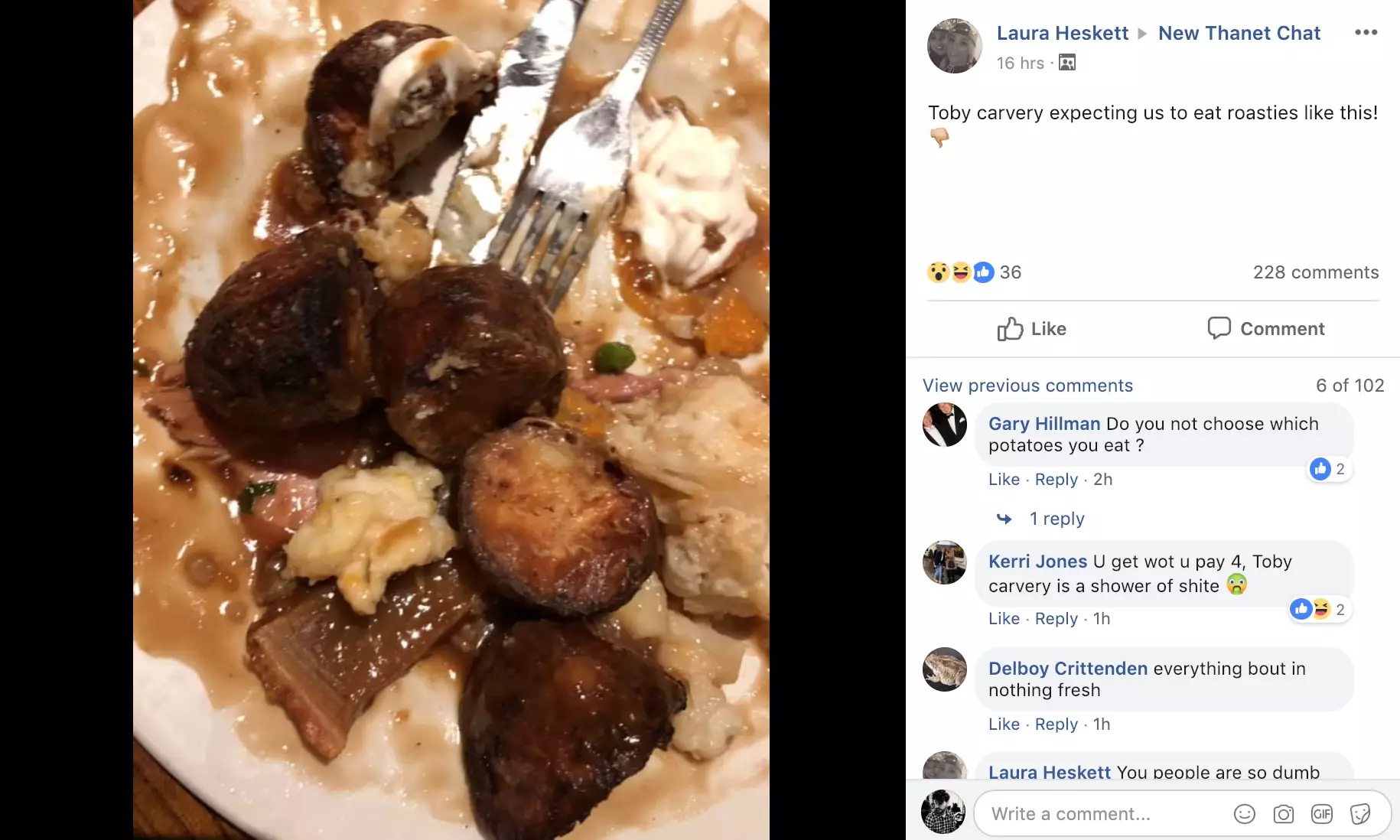 Laura was so disgusted with her meal she posted a photo on Facebook.