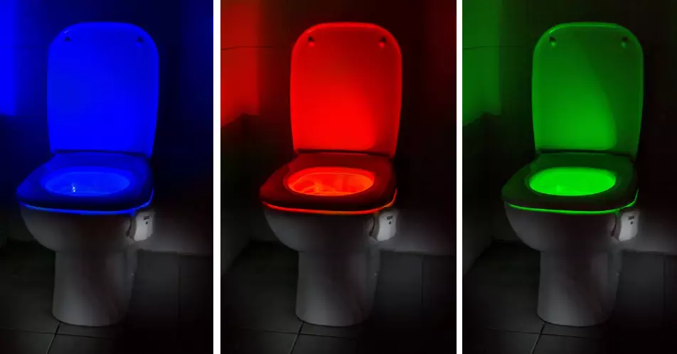 The LED motion sensor lights fit any toilet and come in a range of colours (