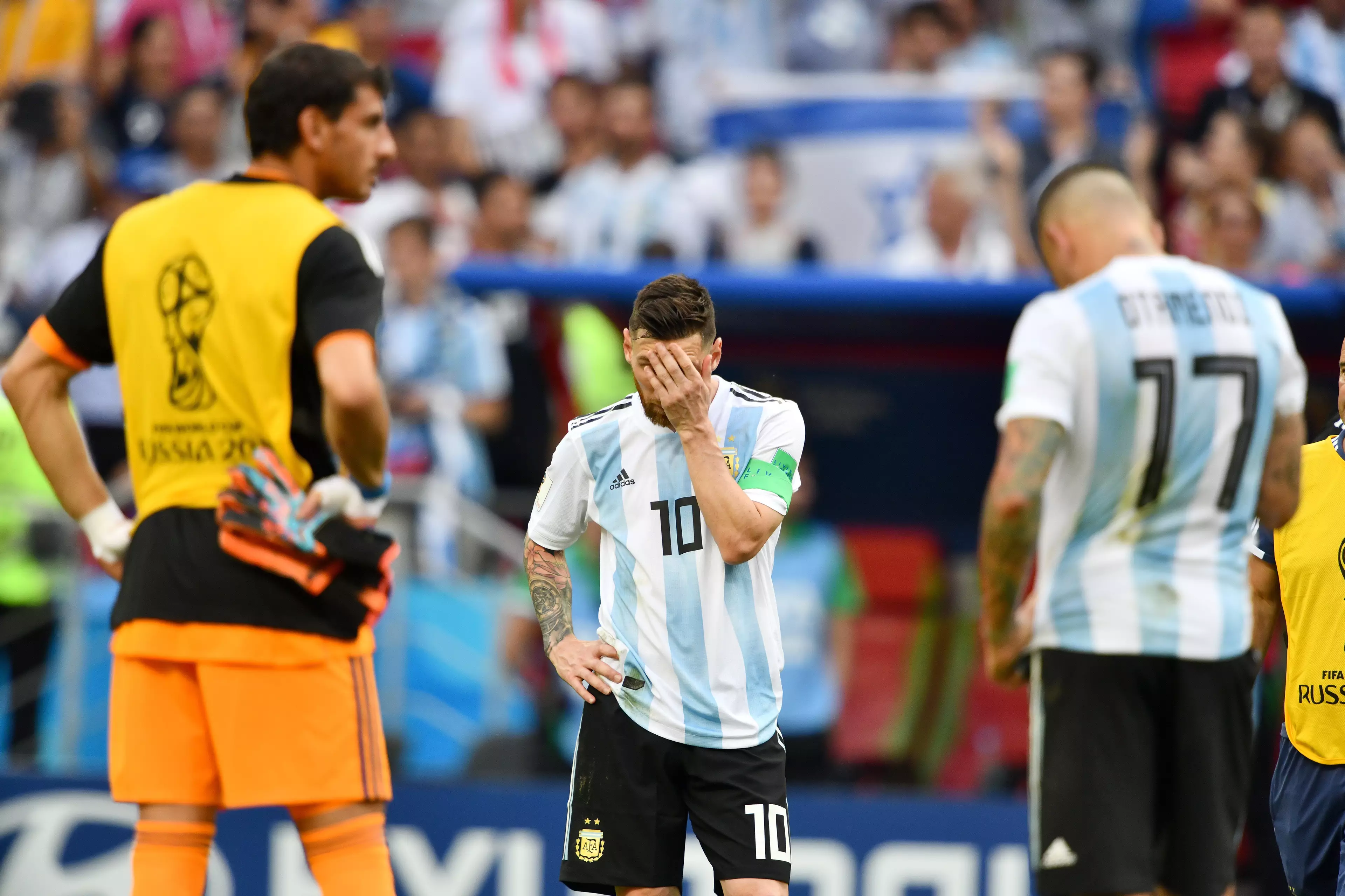 Messi dejected at the end of the game against France. Image: PA Images