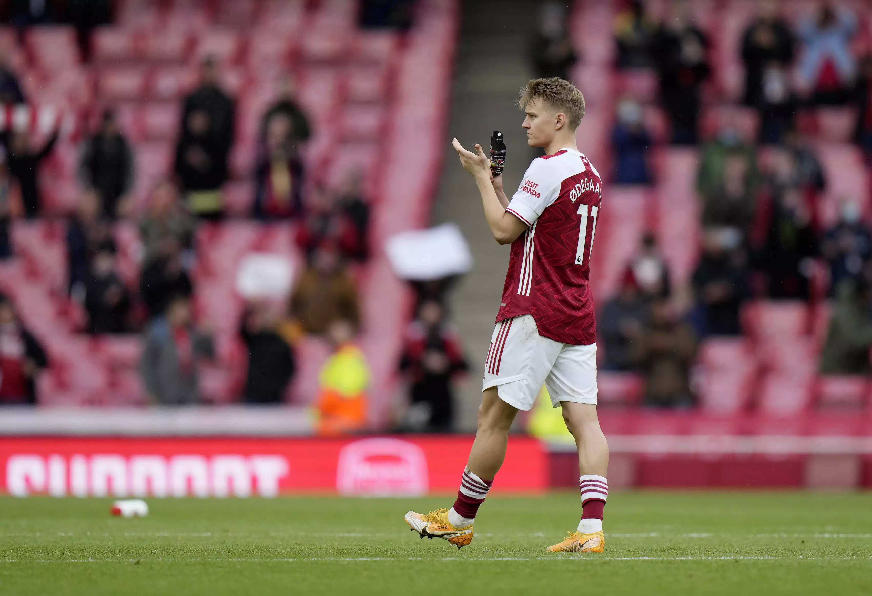 Odegaard says goodbye to the Arsenal fans. Image: PA Images