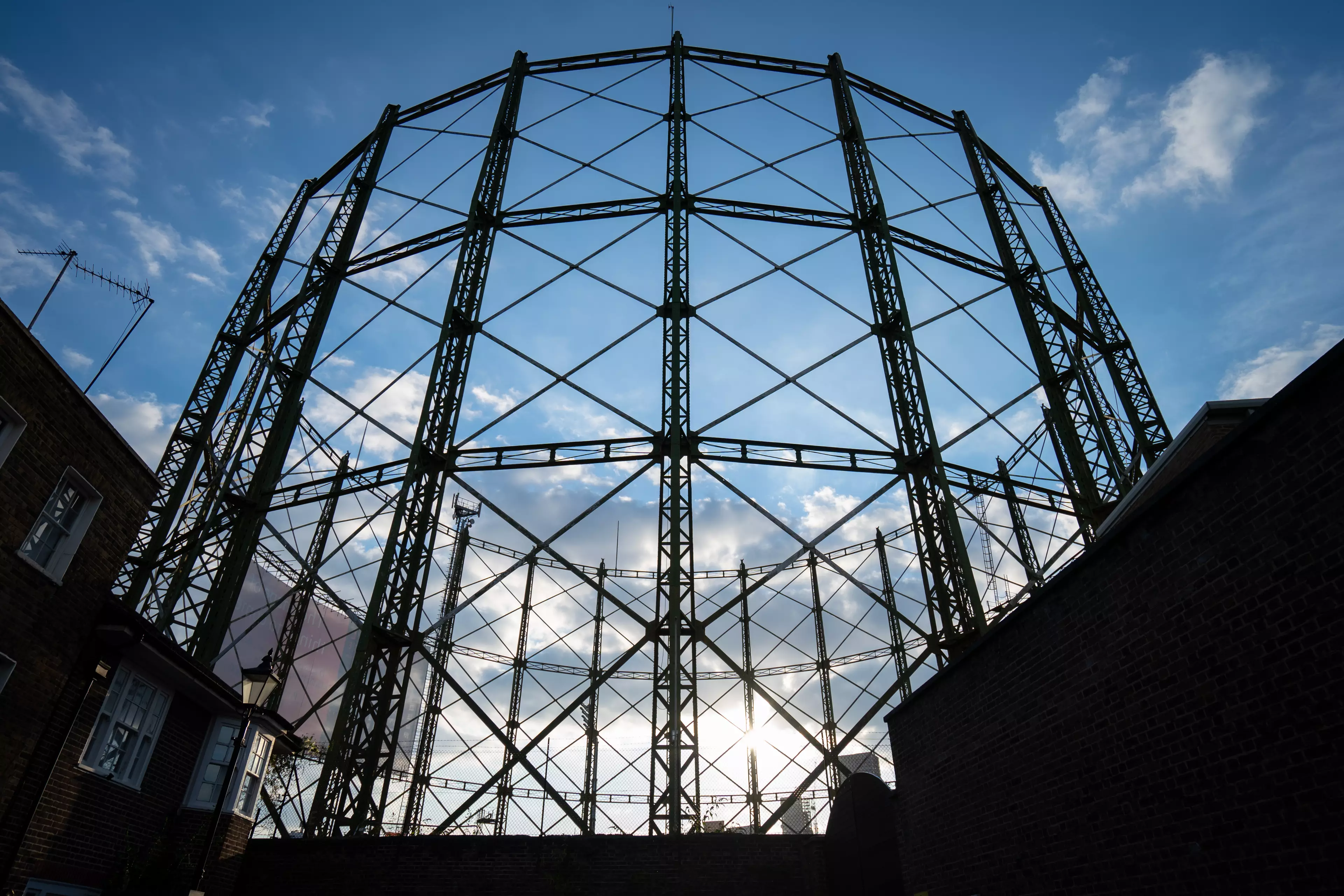 Disused gas holder in London. (
