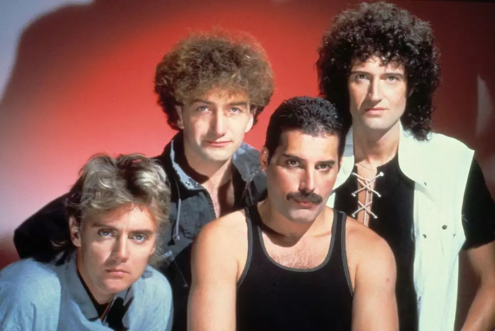 British rock band Queen (Freddie Mercury, Brian May, John Deacon and Robert Taylor)