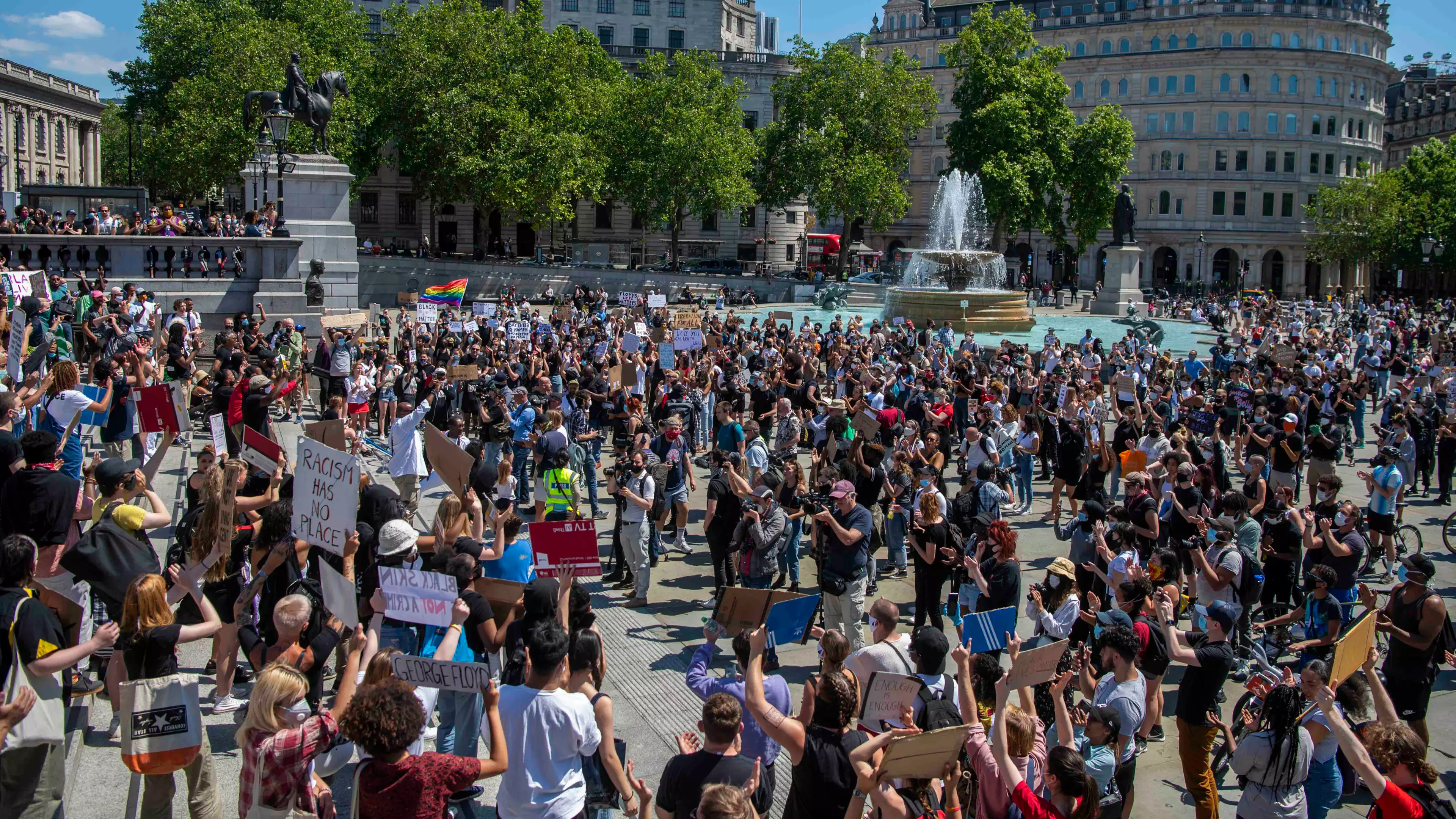 Black Lives Matter Activists Protest At Trafalgar Square Following George Floyd Death