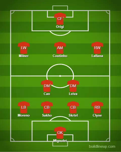 Liverpool's team which drew 0-0 in Klopp's first game.