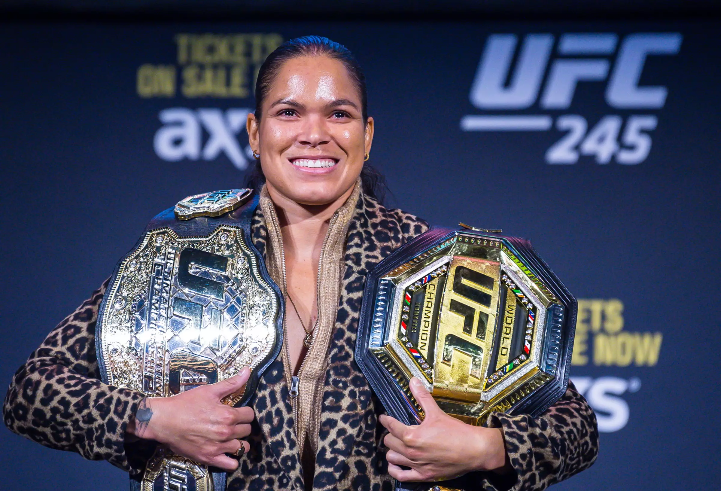 Nunes with her two belts. Image: PA Images