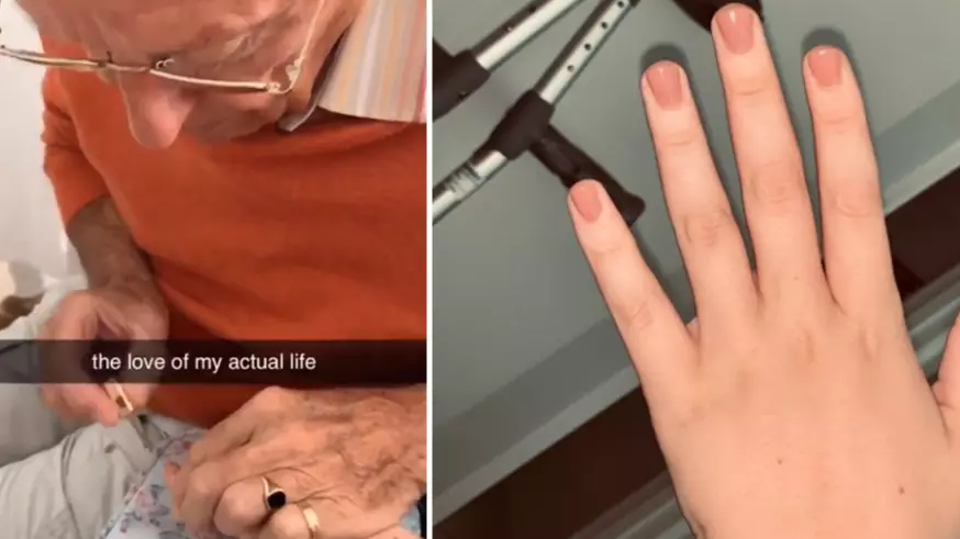 82-Year-Old Man Paints His Granddaughter's Nails While She Recovers From Massive Operation