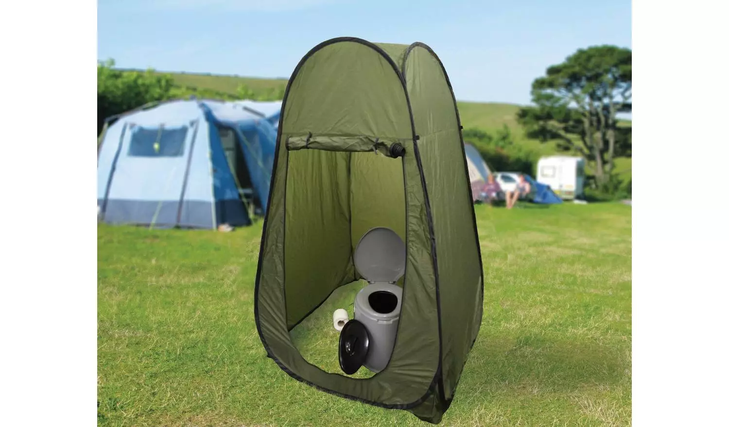 eisurewize Need A Loo Excel Portable Camping Toilet, £24.99, pictured inside a pop-up tent.