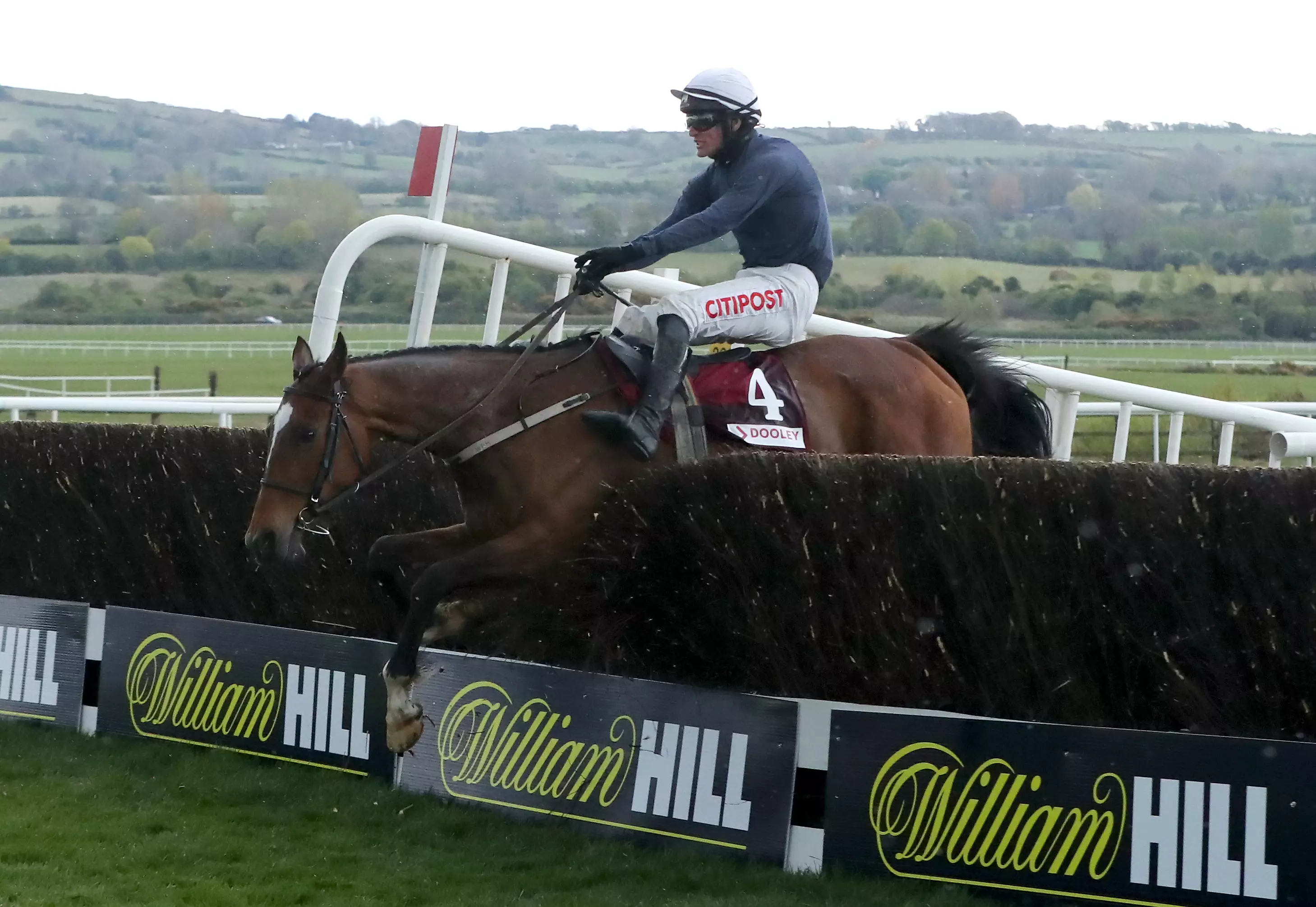 Colreevy and Danny Mullins coming home to win the Dooley Insurance Group Champion Novice Chase during day one of the Punchestown Festival