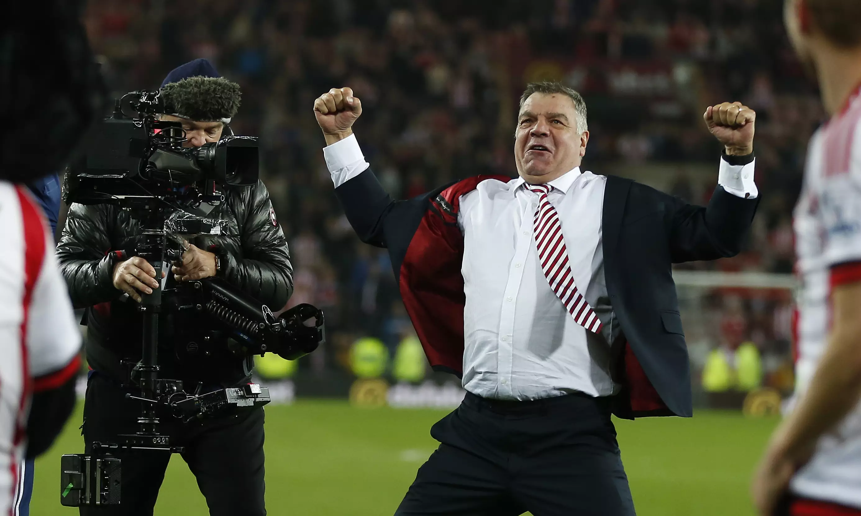 Allardyce celebrating his tv advert going down well with Lord Sugar. Image: PA Images