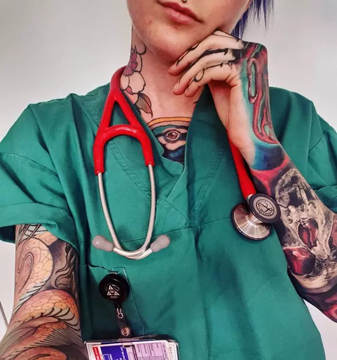 Sarah is known as the world's most tattooed doctor.
