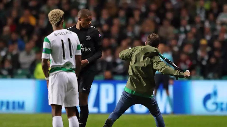 Celtic Fan Invades Pitch And Tries To Kick Kylian Mbappe