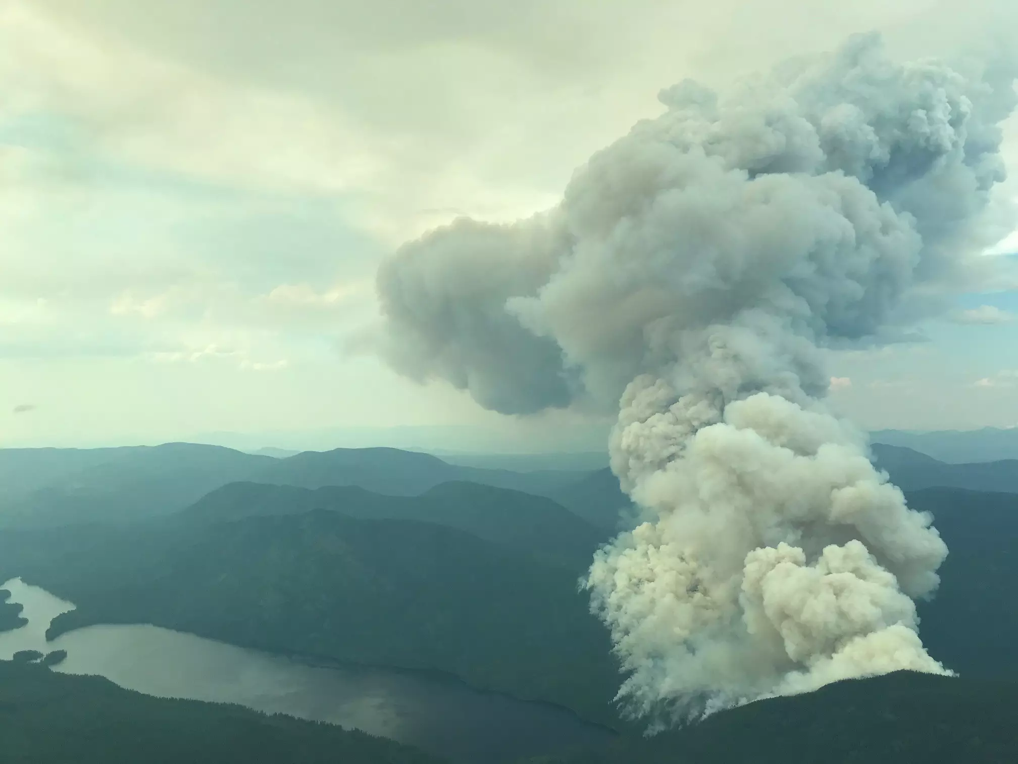 A wildfire near McKinley Lake, British Columbia.