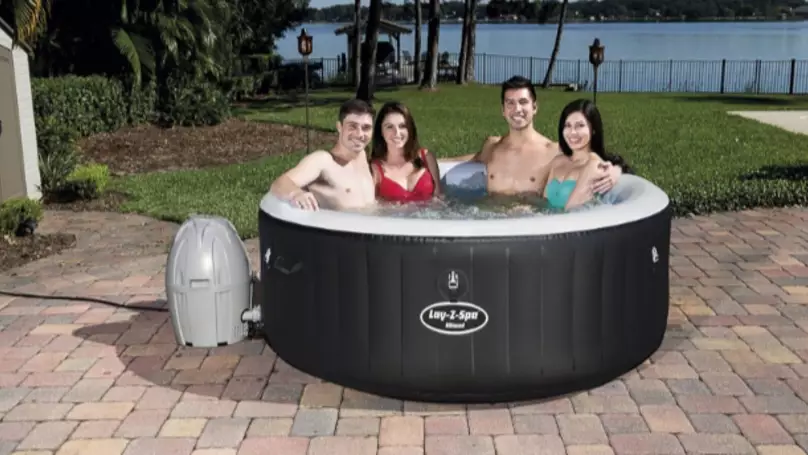 The hot-tub fits up to four people.
