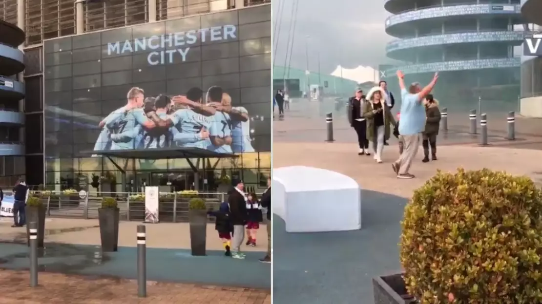Film Crew Arrives Outside The Etihad To Witness Title Celebrations, Only A Few People Turn Up