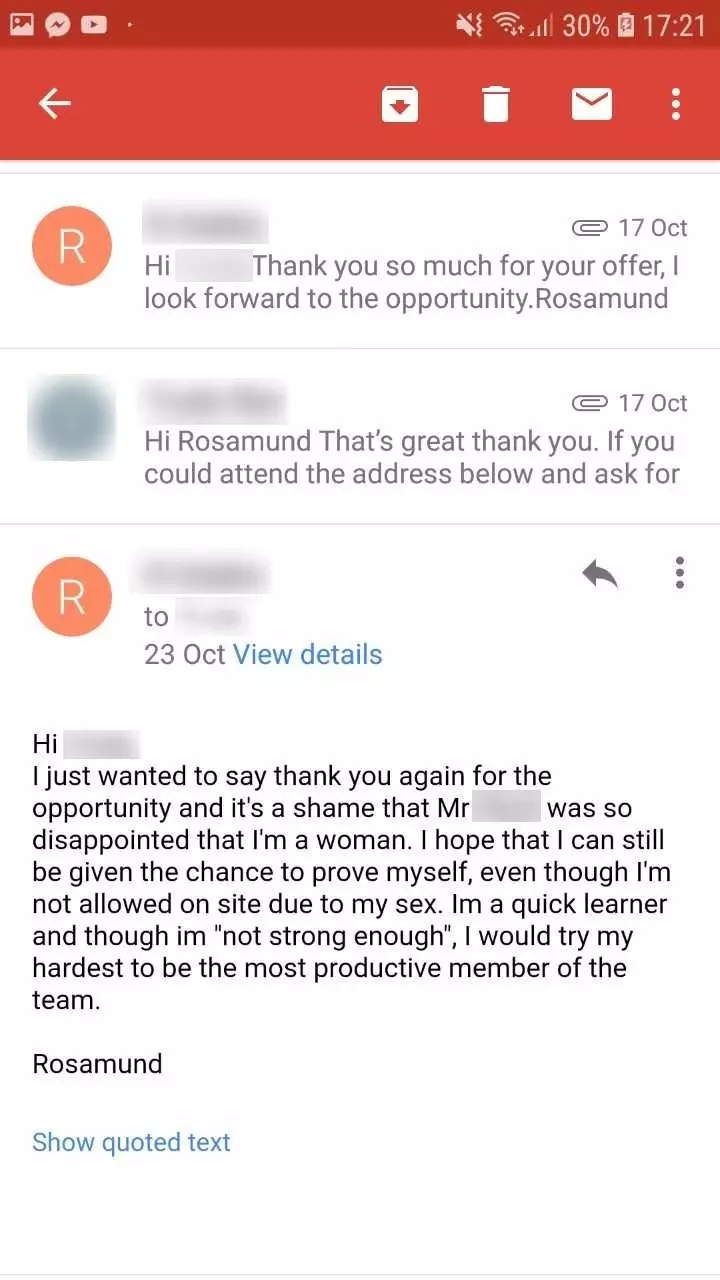 The mum emailed the company's accounts administrator to tell them how she felt about the experience.
