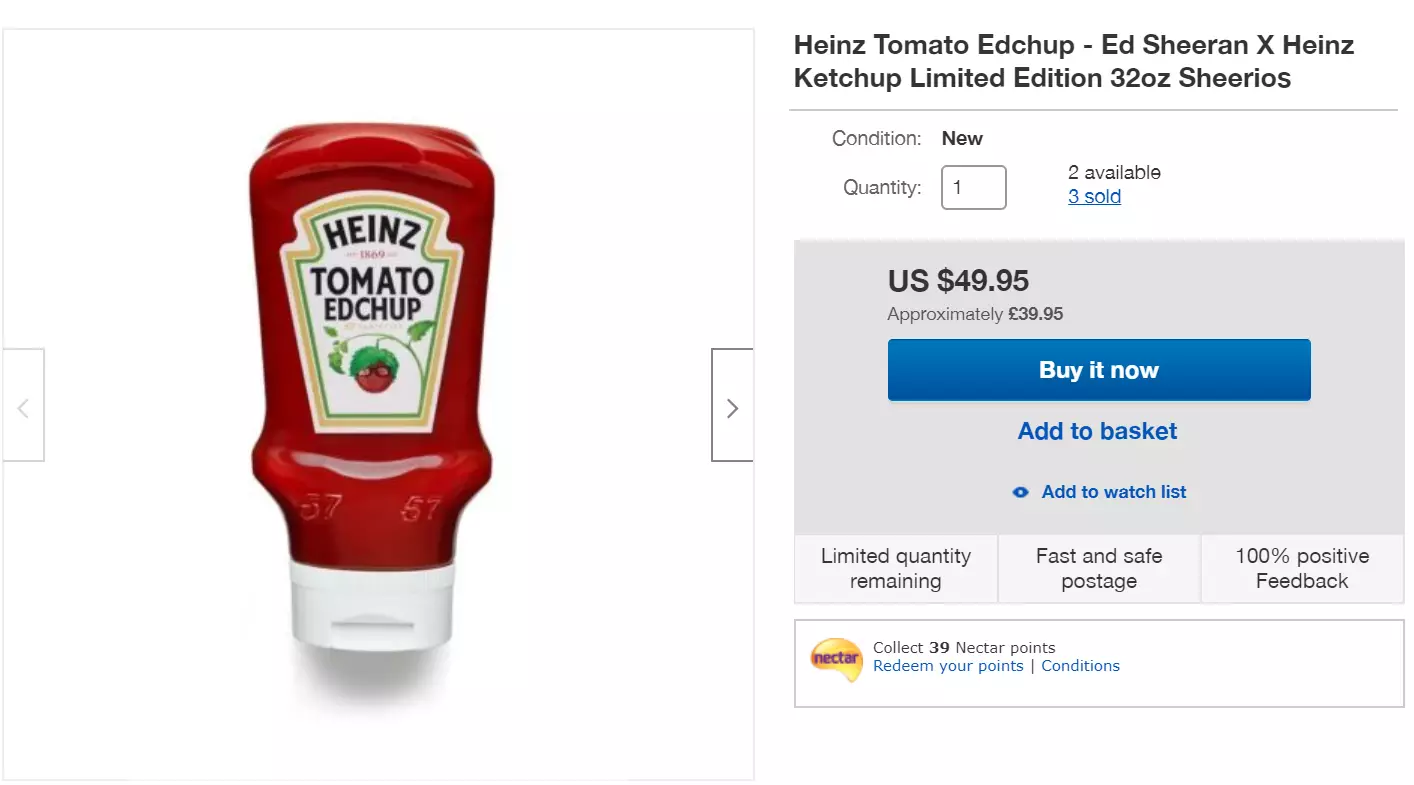An Ebay seller trying to flog overpriced ketchup