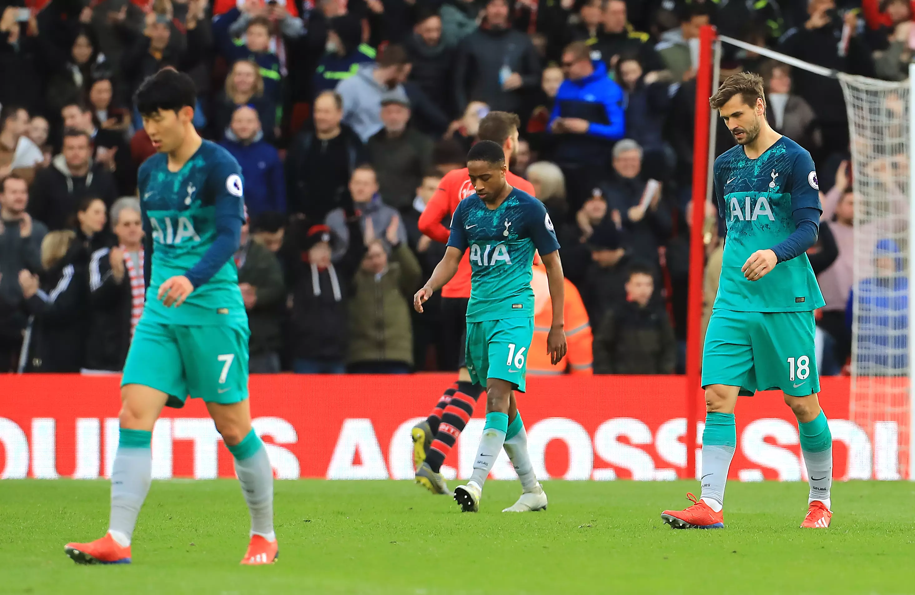 Spurs players dejected after their loss to Southampton. Image: PA Images