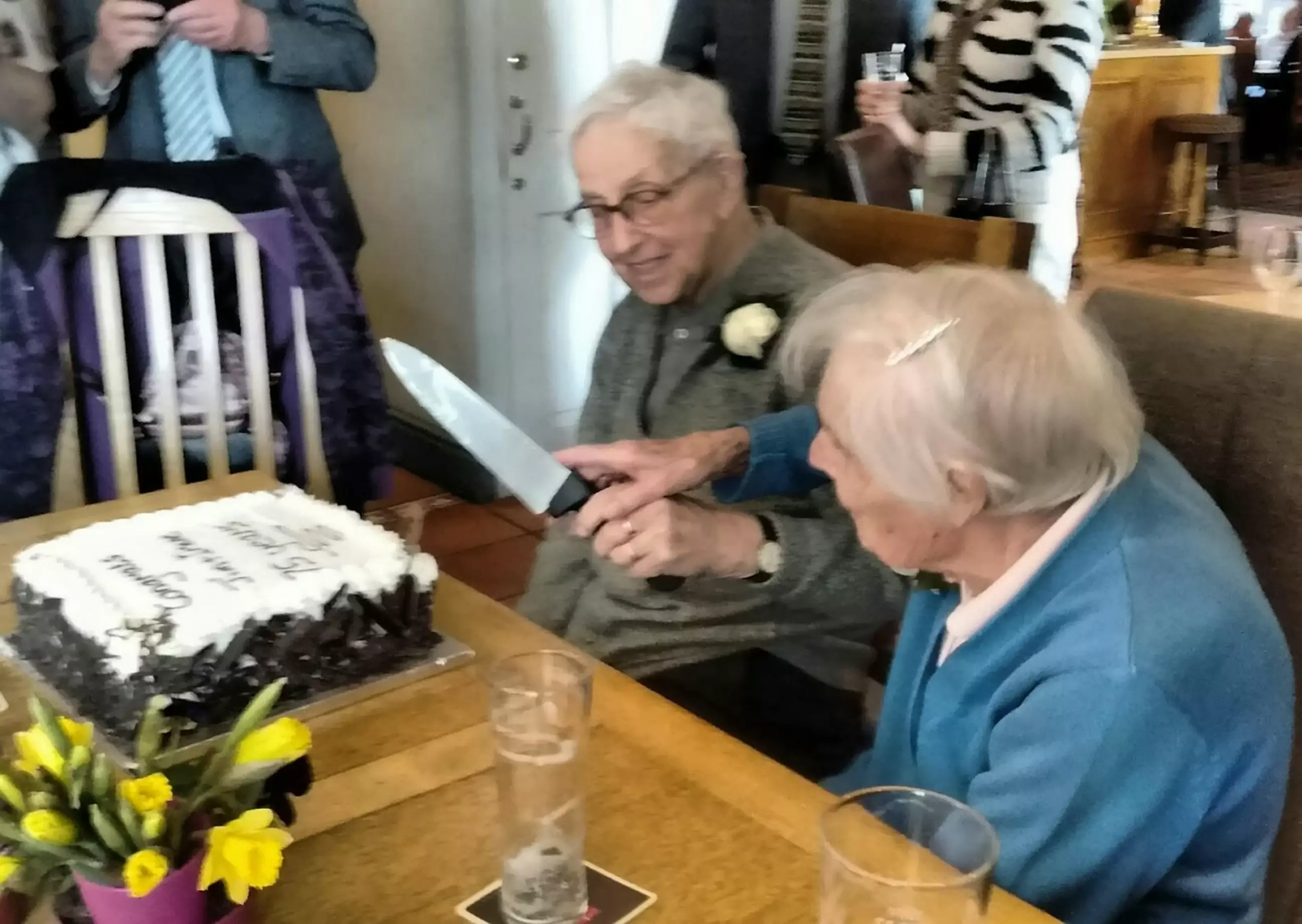 They renewed their vows on their 75th wedding anniversary, while family and friends looked on.