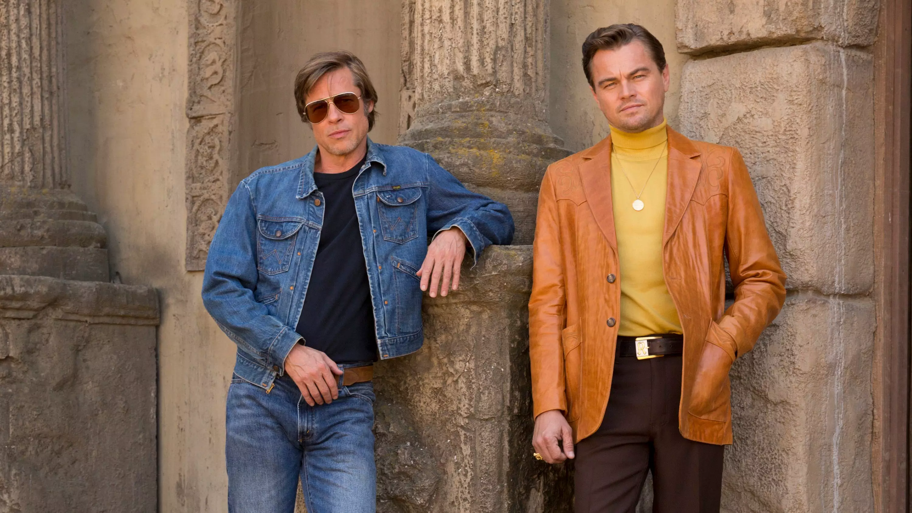 Pitt and Leonardo DiCaprio in Once Upon a Time in Hollywood.