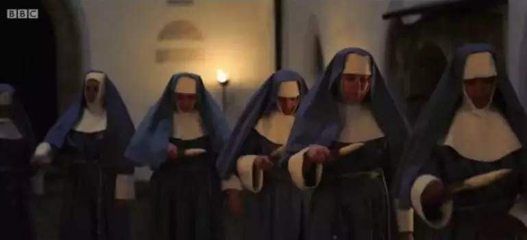 The short but creepy trailer is filled with satanic nuns pulling out knives. (