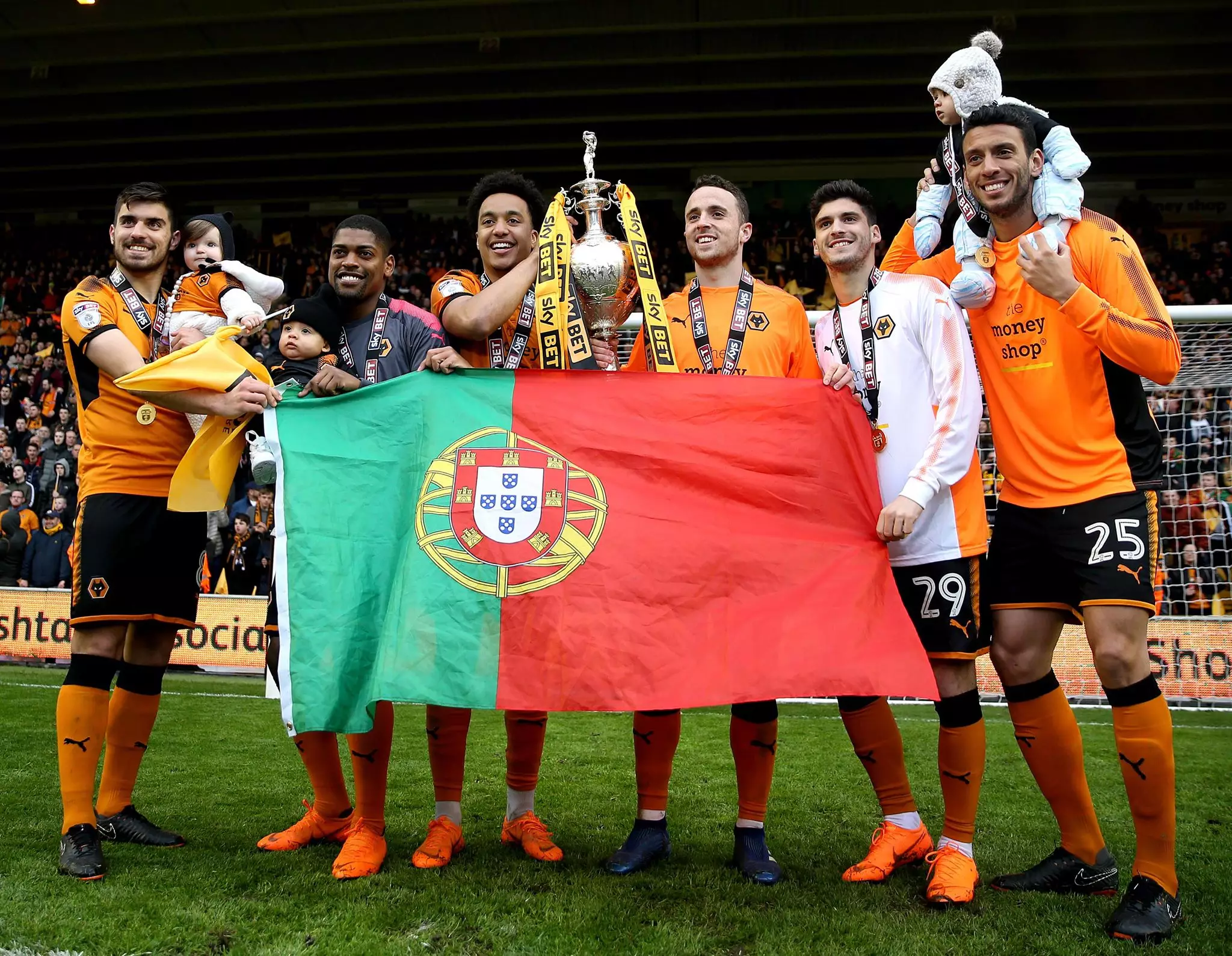 Neves celebrates winning the Championship title. Image: PA