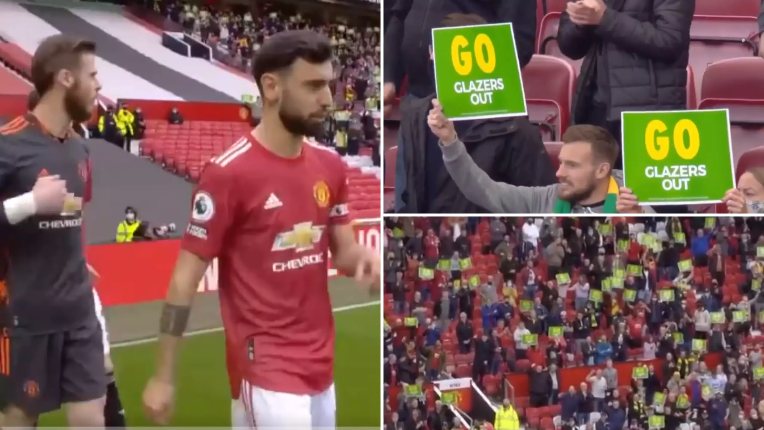 Thousands Of Manchester United Fans Hold Up 'Glazers Out' Signs On Old Trafford Return