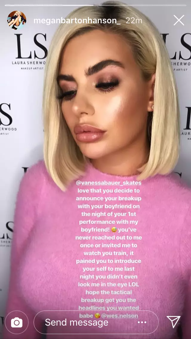 Megan took to Instagram to call out Wes' Dancing On Ice partner. (