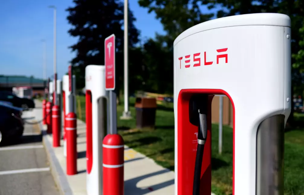 A Tesla charging station.