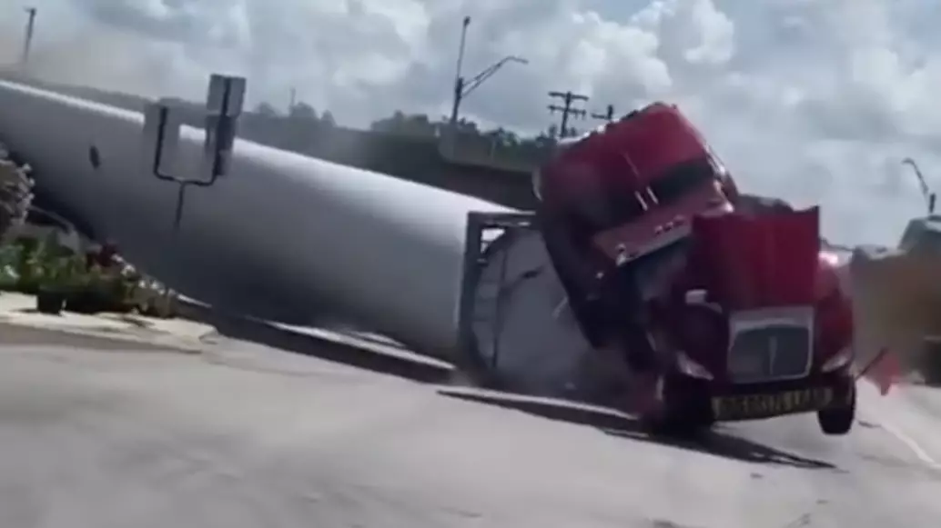 Train Smashes Into Turbine Blade After Truck Doesn't Make Crossing In Time