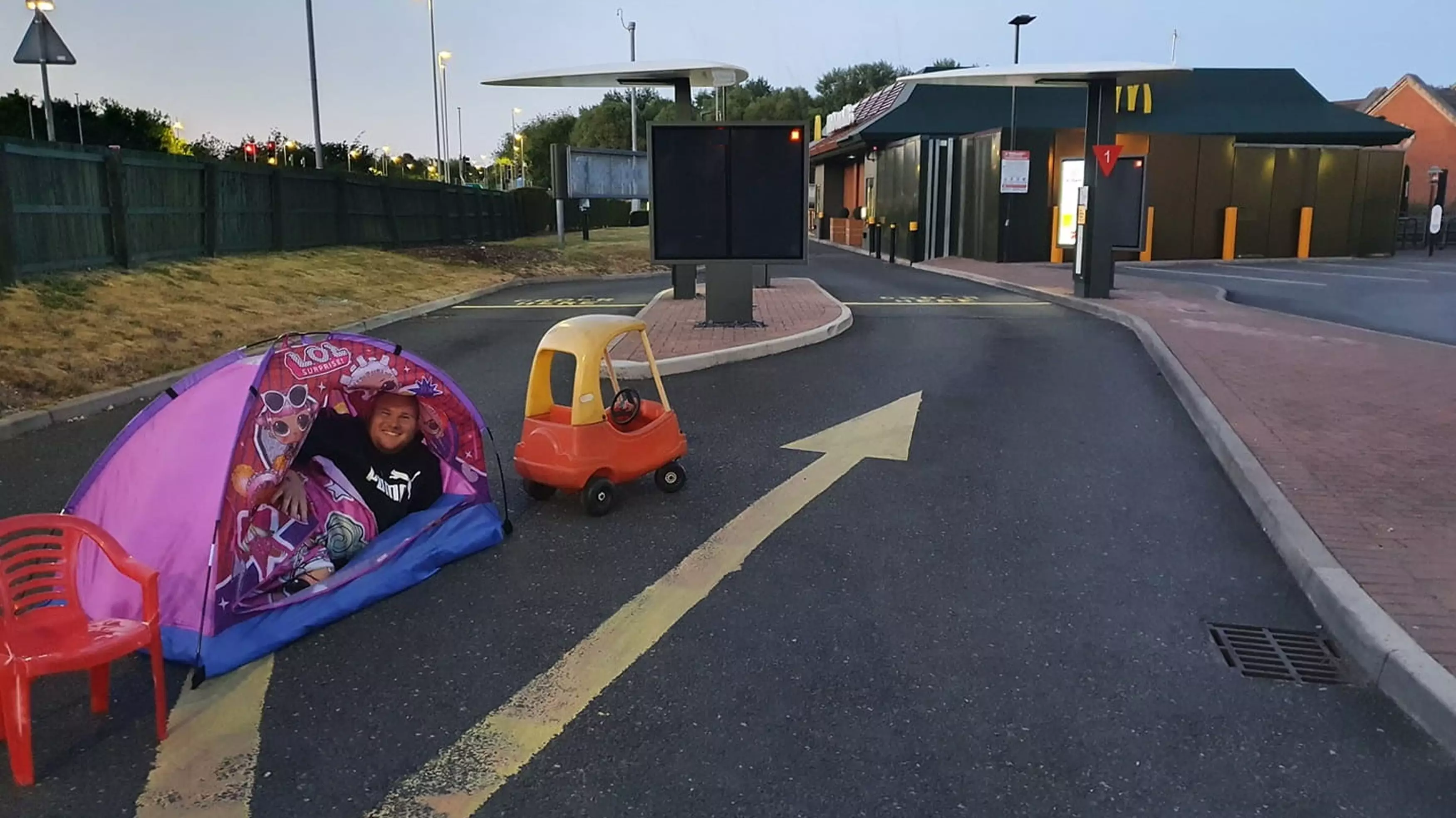 Dad Who Camped In McDonald's Drive-Thru To Beat Reopening Queues Realises He's Four Days Early