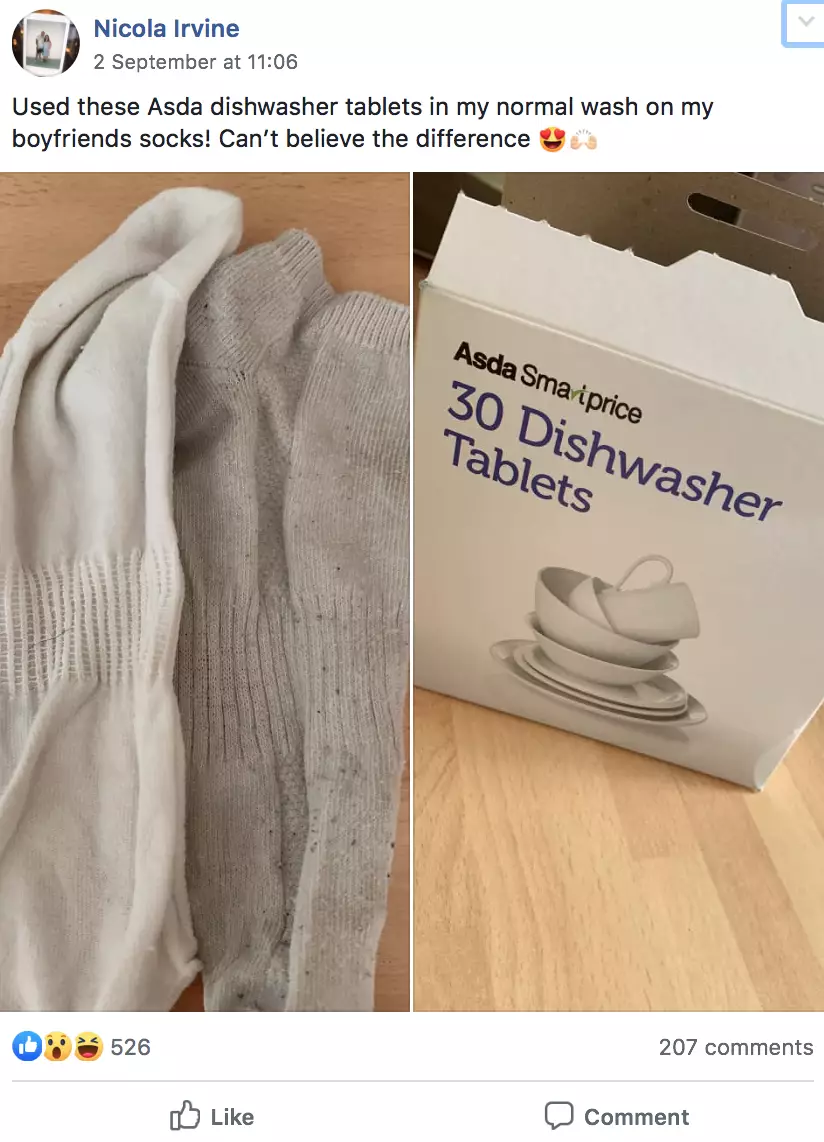 Dishwasher tablets seem a popular solution to dirty whites in the Facebook group.