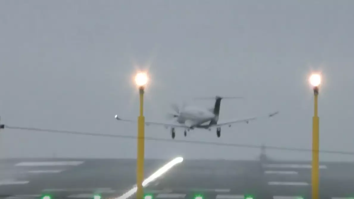 Plane Makes Terrifying Landing In Heavy Winds During Storm Barra