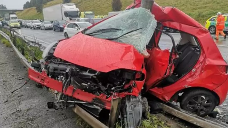 Police Post Picture Of Mangled Car As Warning To Drivers In Heavy Rain
