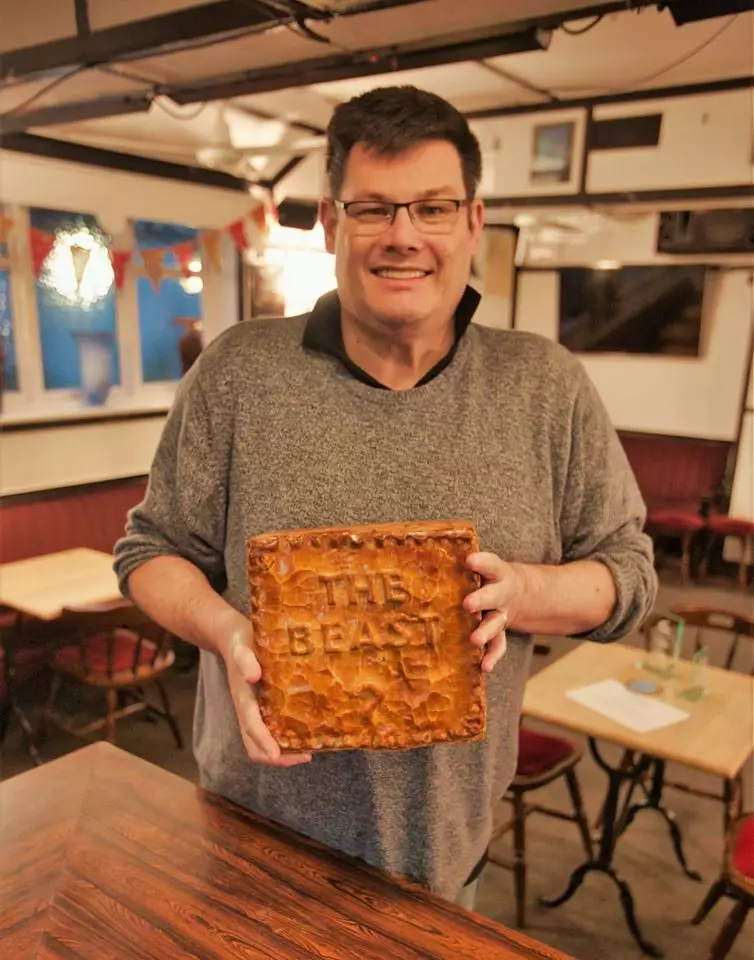 Labbett with his custom-made pie.