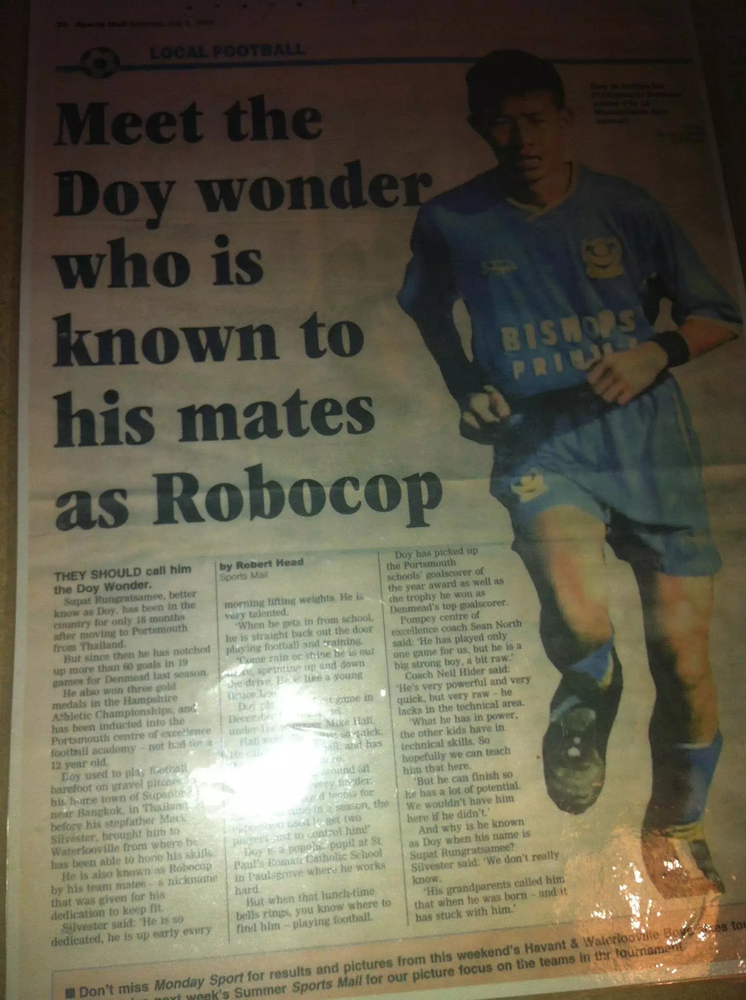 Rungratsamee has kept this news clipping from his days at Portsmouth.