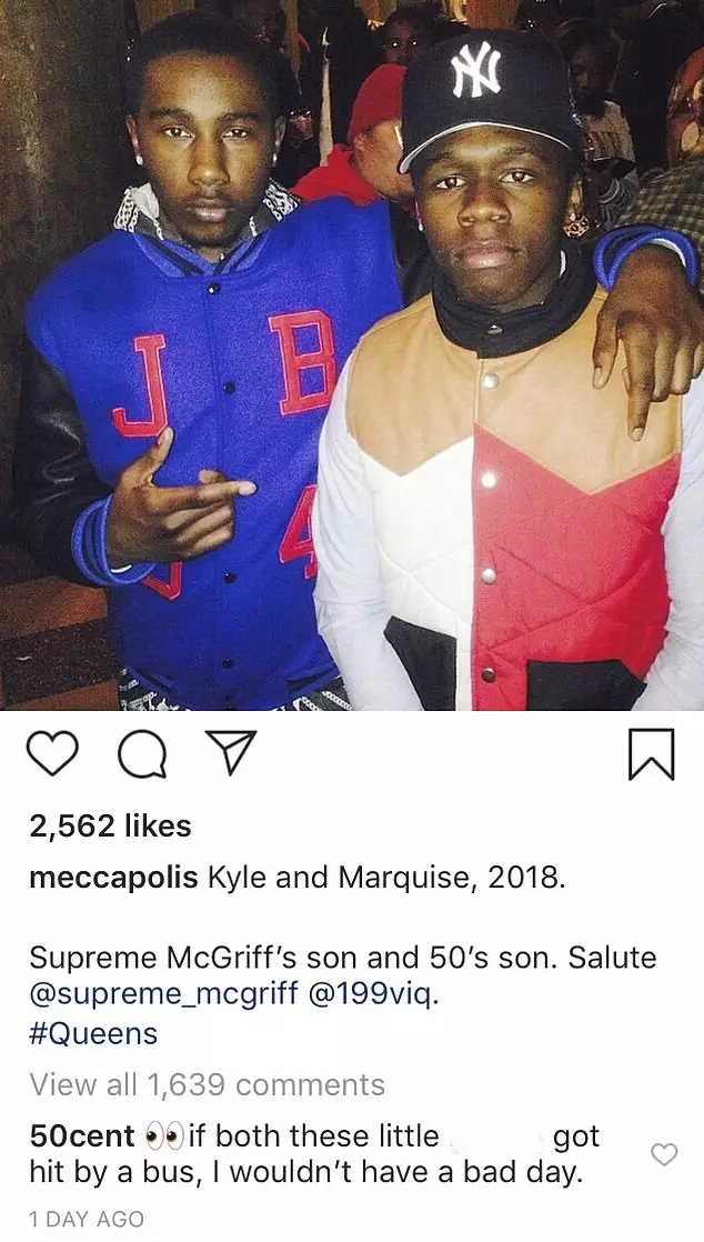50 Cent hit out at his son Marquise (right) on Instagram.