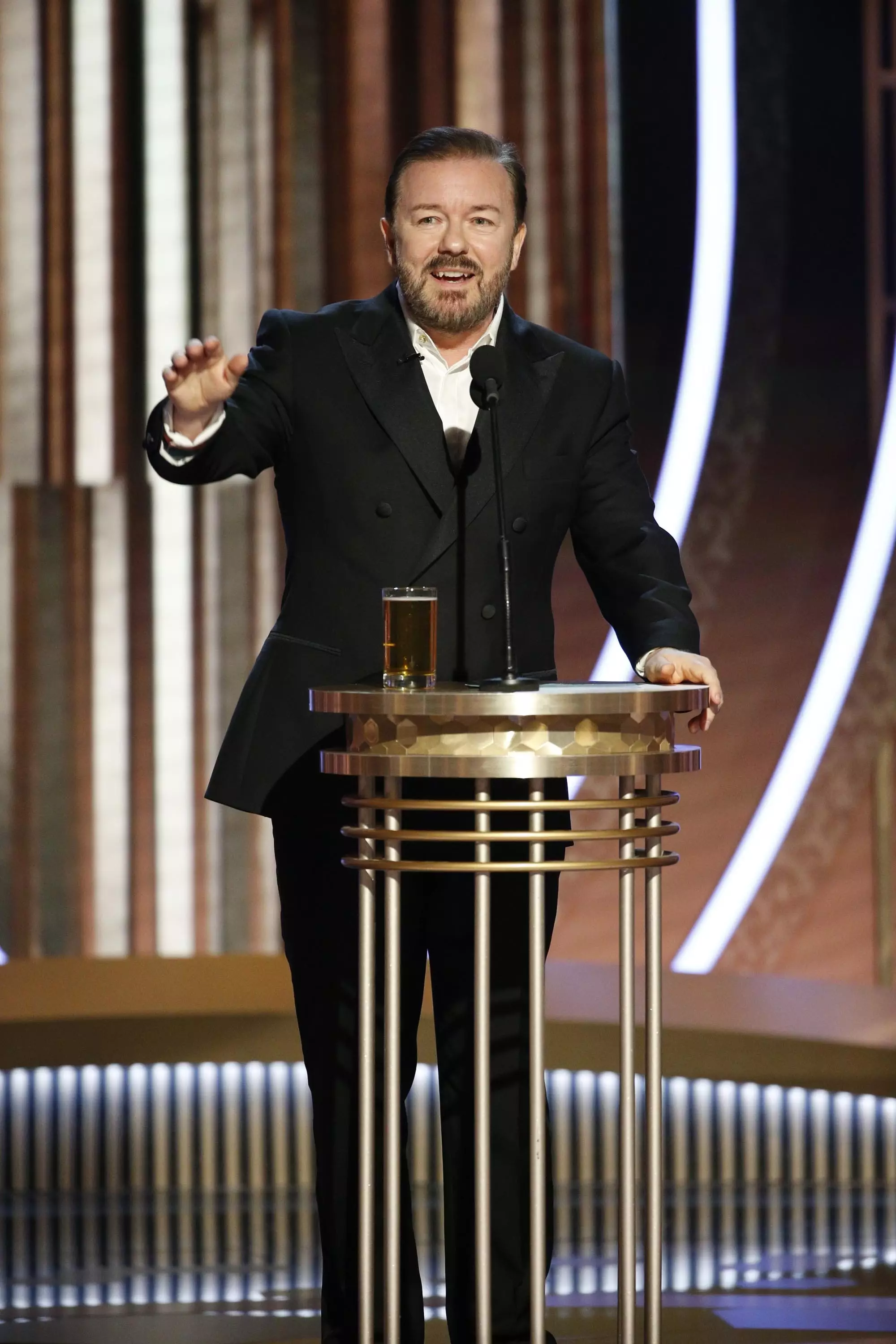Gervais hosting the 2020 Golden Globes.