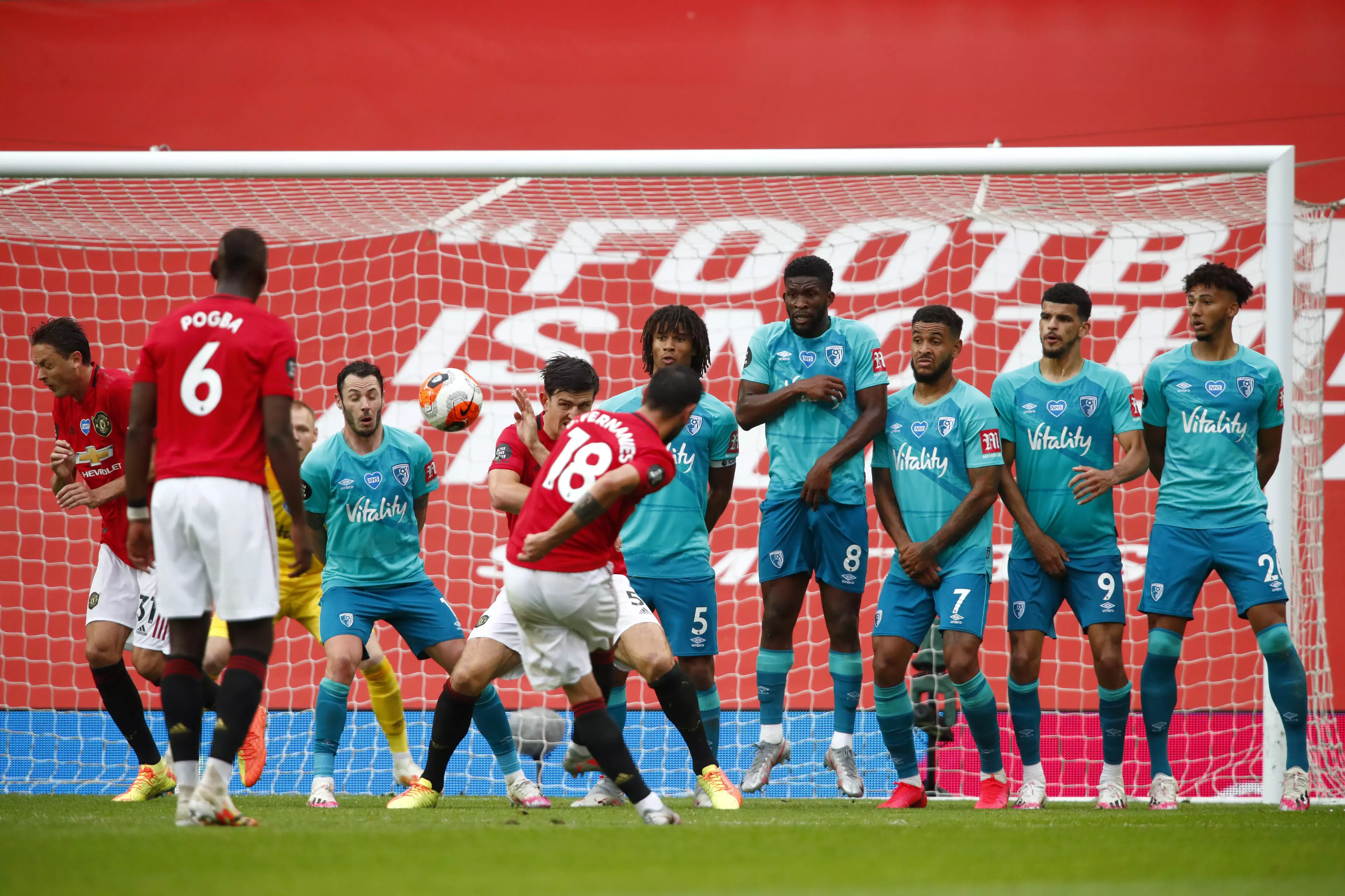 Fernandes curls in his free kick. Image: PA Images